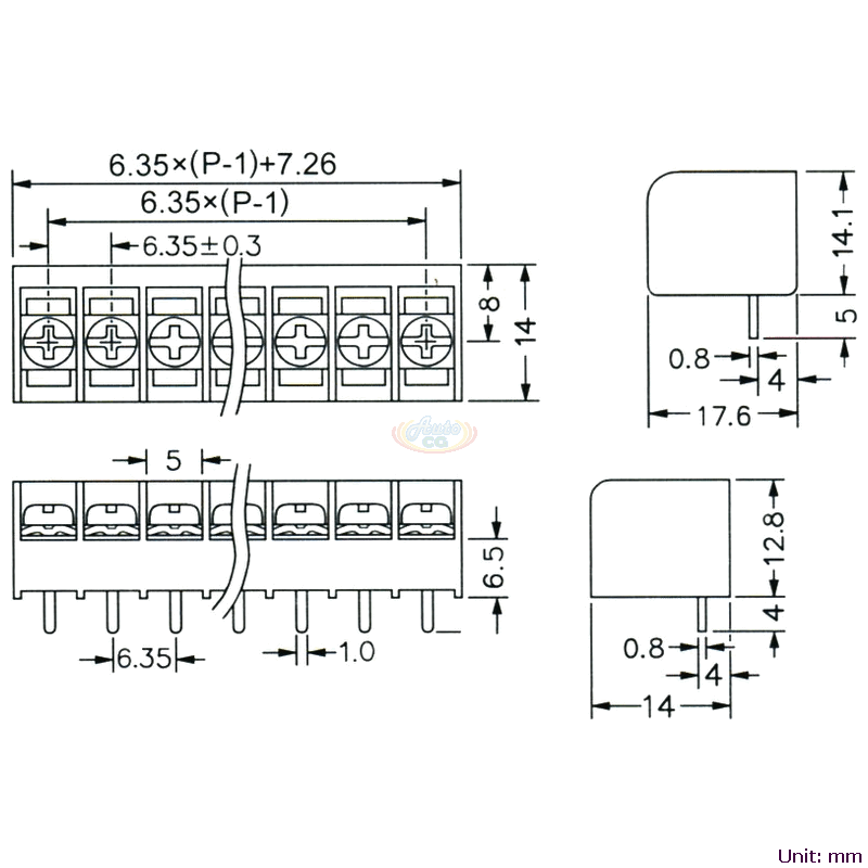 CBP140-01 後擋板柵欄式端子台 尺寸圖