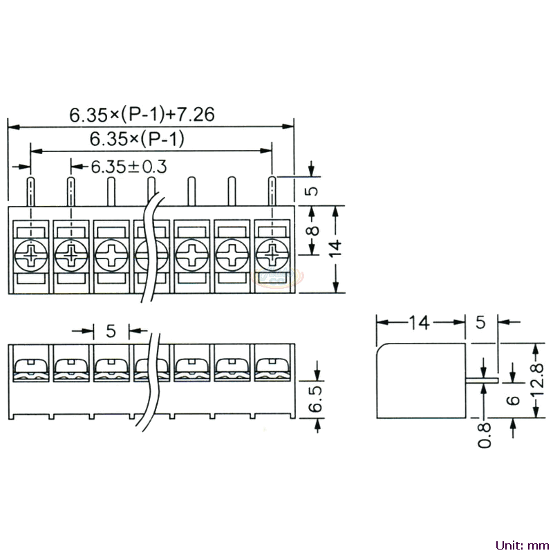 CBP140-02 後擋板柵欄式端子台 尺寸圖